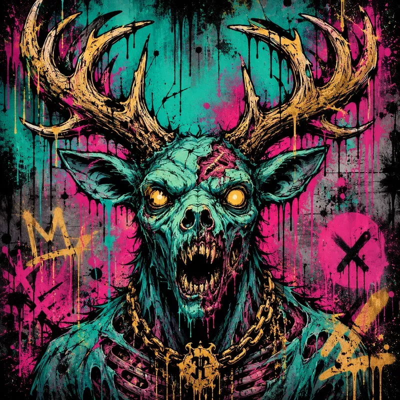 Neon Horror Creature Graffiti Portraits