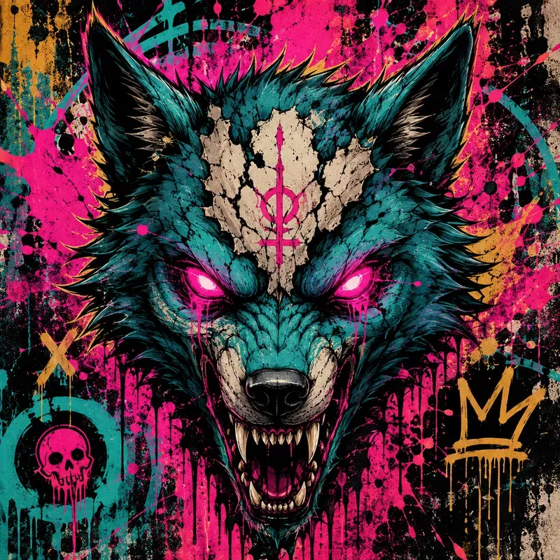 Neon Horror Creature Graffiti Portraits