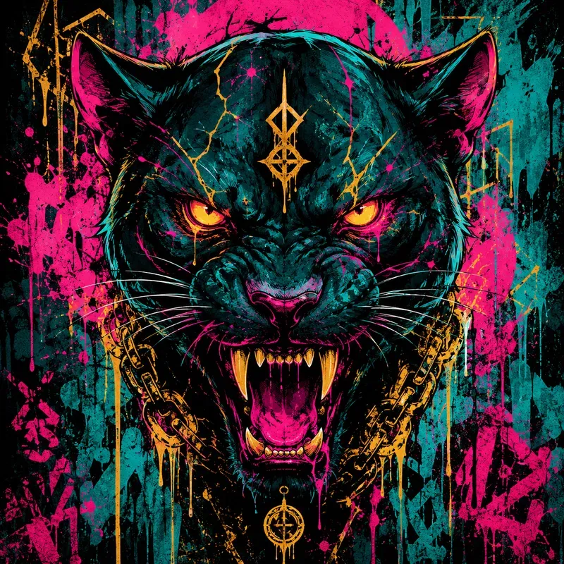 Neon Horror Creature Graffiti Portraits