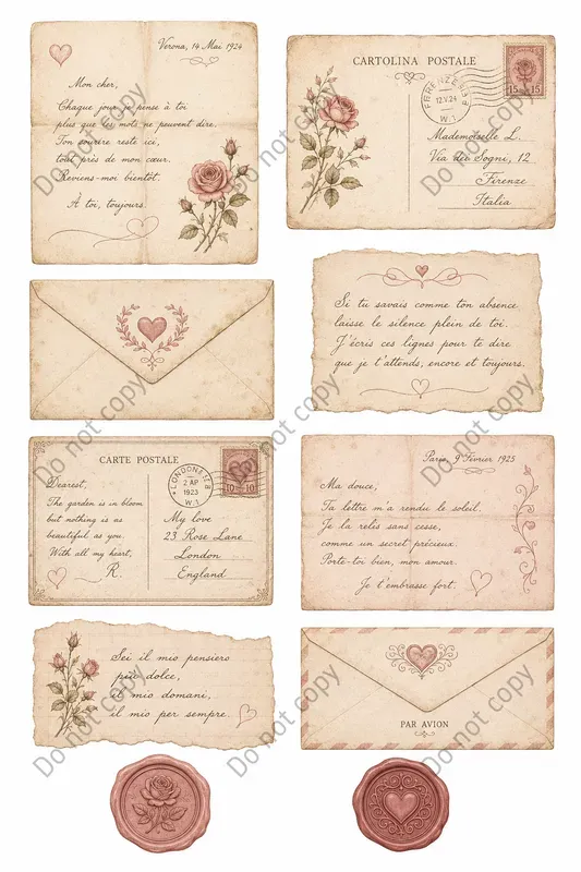 Vintage Letter Postcard Ephemera Sheets
