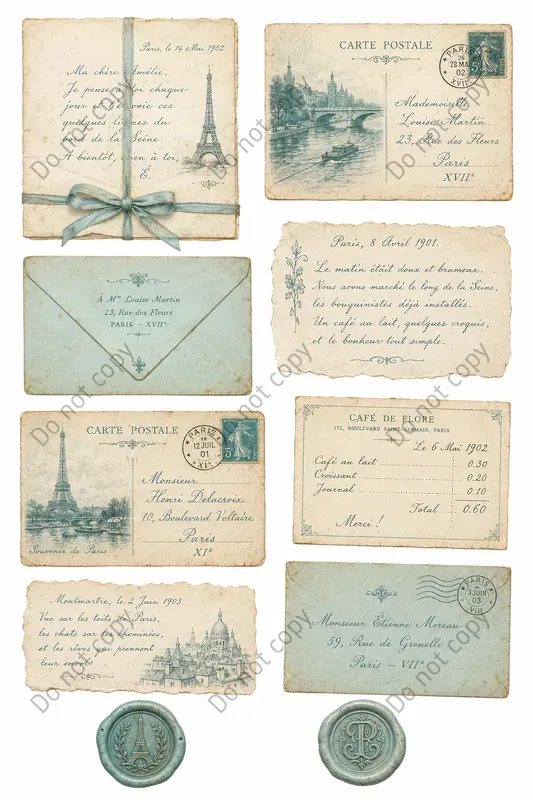 Vintage Letter Postcard Ephemera Sheets
