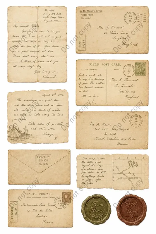 Vintage Letter Postcard Ephemera Sheets