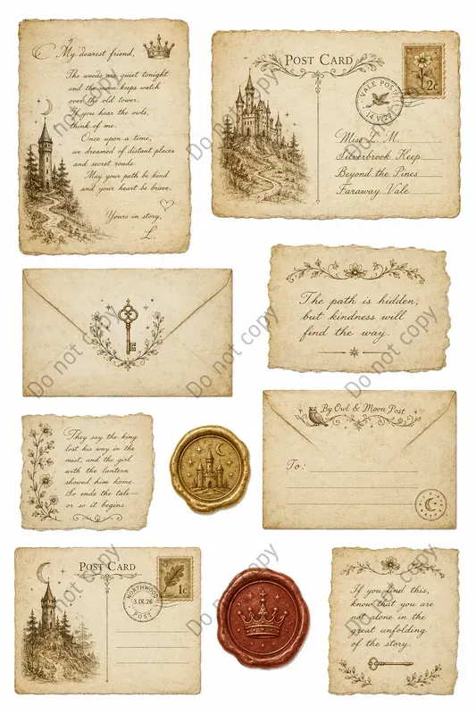 Vintage Letter Postcard Ephemera Sheets