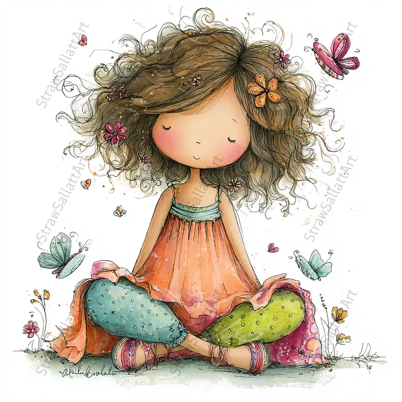 Doodle Girls Springtime Playful Cliparts