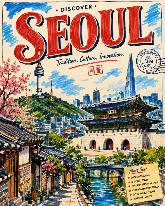 Vibrant Marker Drawing Style City Posters