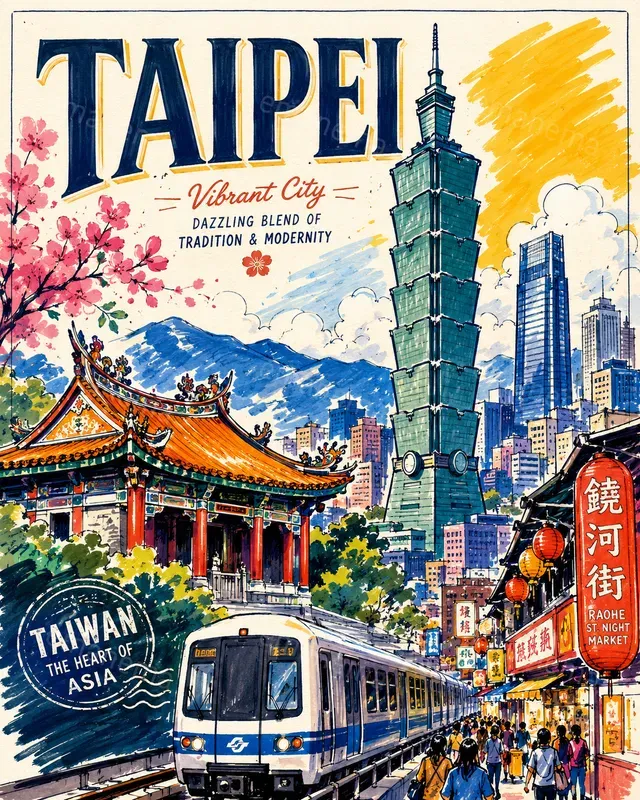 Vibrant Marker Drawing Style City Posters
