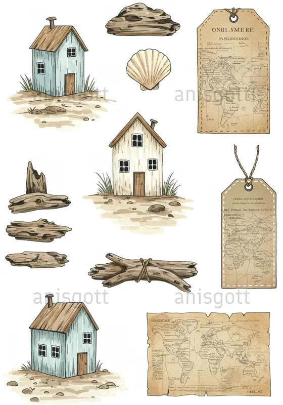 Coastal Cottagecore Clipart Ephemera Sets