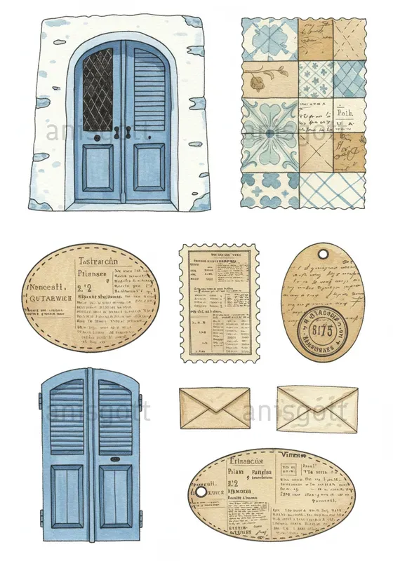 Coastal Cottagecore Clipart Ephemera Sets