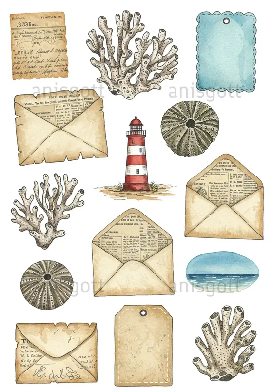 Coastal Cottagecore Clipart Ephemera Sets