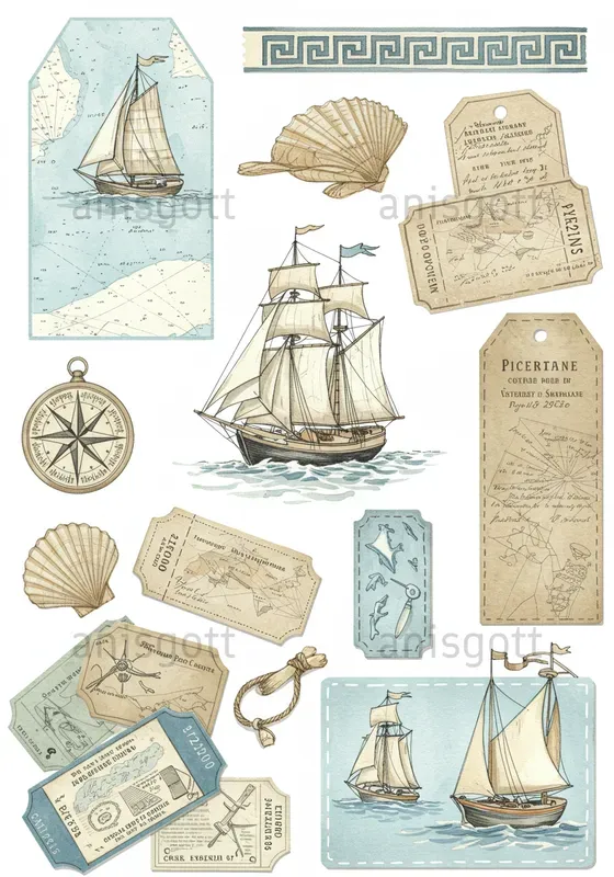 Coastal Cottagecore Clipart Ephemera Sets