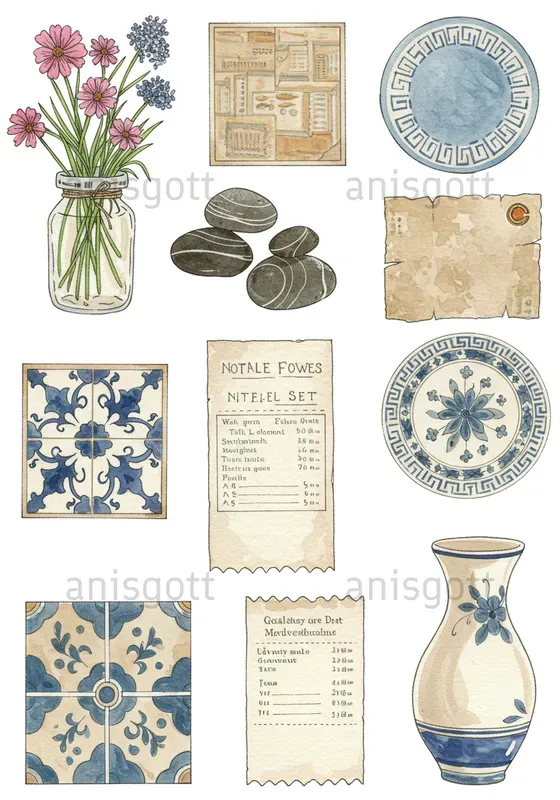 Coastal Cottagecore Clipart Ephemera Sets