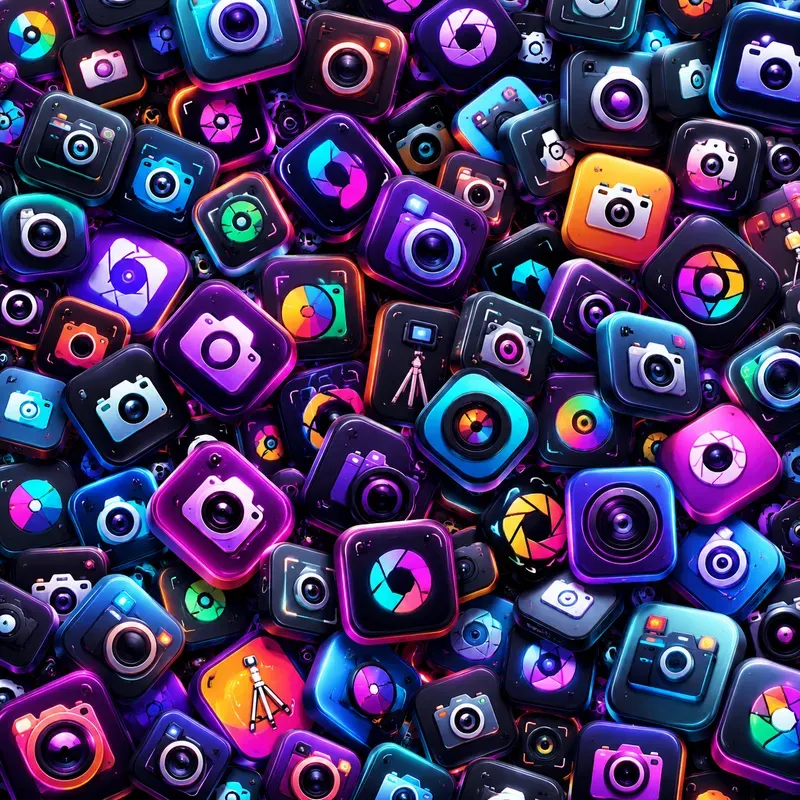 Chaotic Floating App Icon Collages