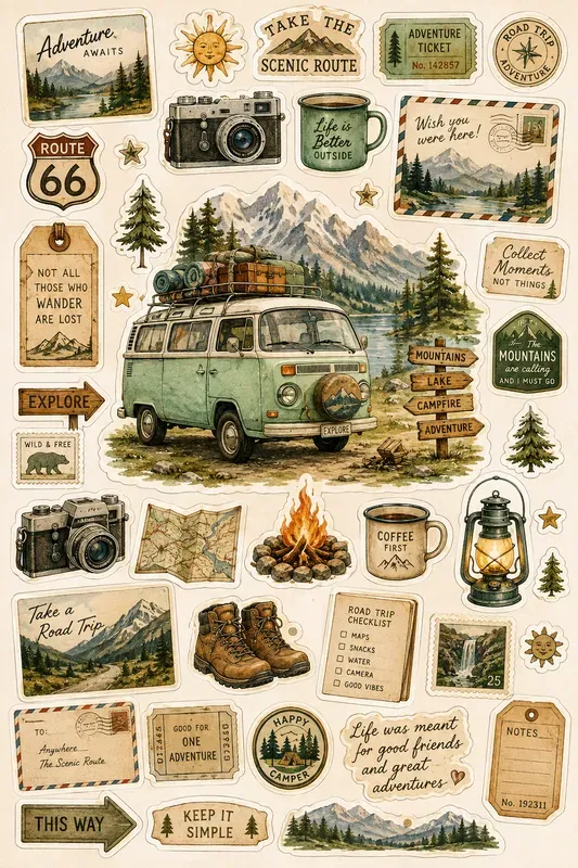 Vintage Travel Sticker Collages