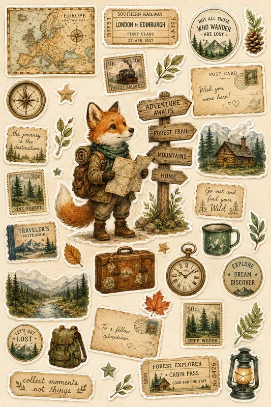 Vintage Travel Sticker Collages