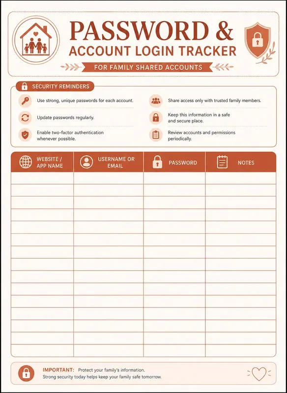 Password Login Tracker Sheet Gens