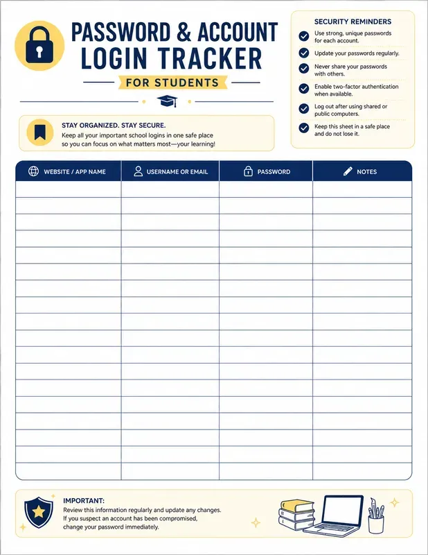 Password Login Tracker Sheet Gens