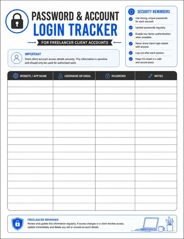 Password Login Tracker Sheet Gens