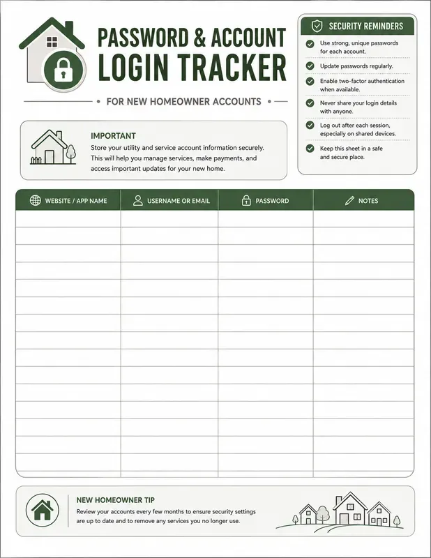 Password Login Tracker Sheet Gens