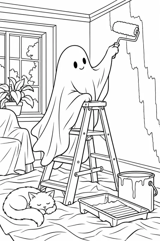 Ghostly Everyday Life Coloring Pages