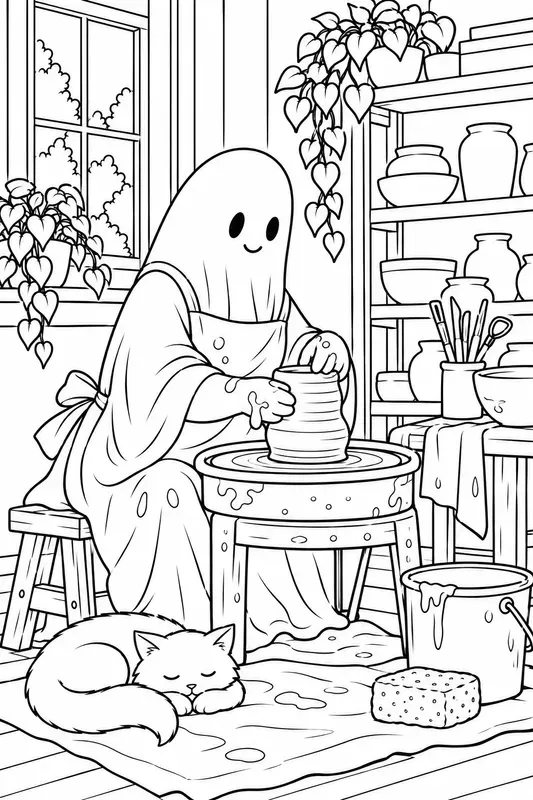 Ghostly Everyday Life Coloring Pages