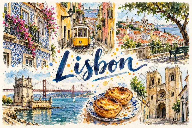 Hand Drawn Town Postcard Art