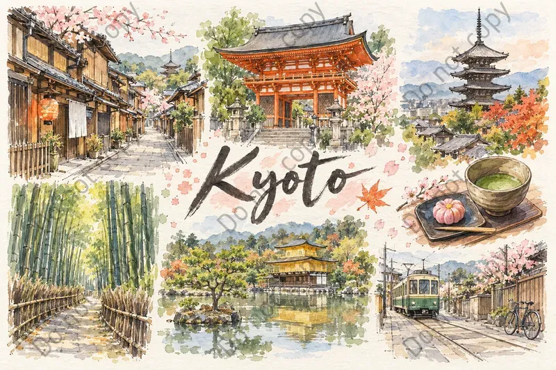 Hand Drawn Town Postcard Art