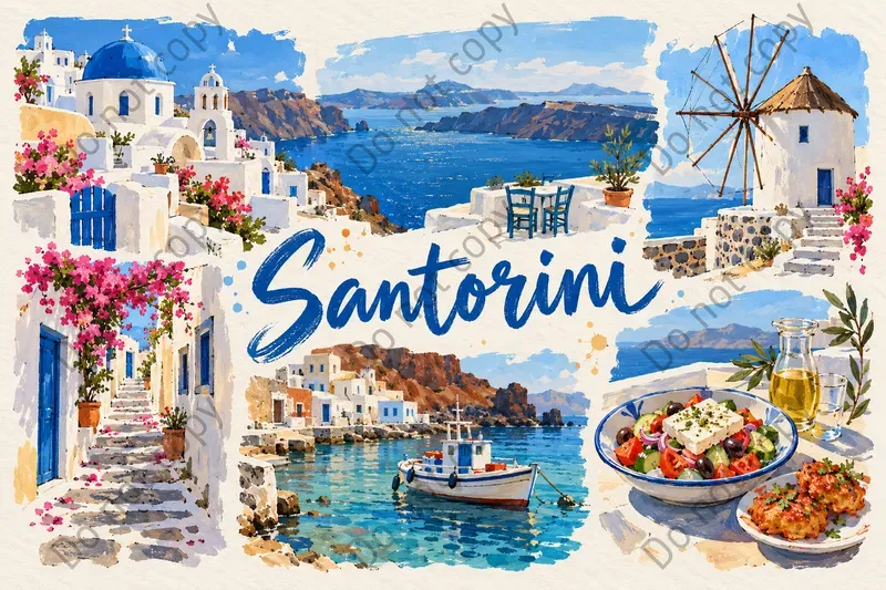 Hand Drawn Town Postcard Art