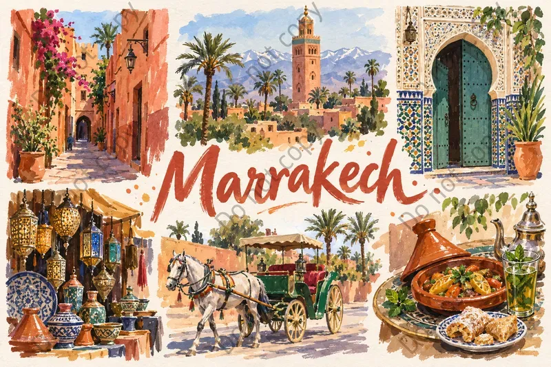 Hand Drawn Town Postcard Art