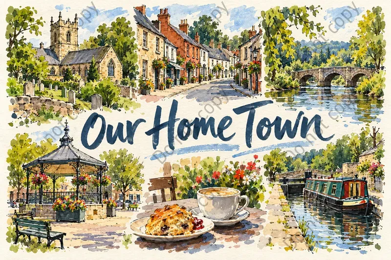 Hand Drawn Town Postcard Art