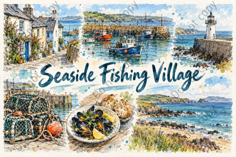 Hand Drawn Town Postcard Art