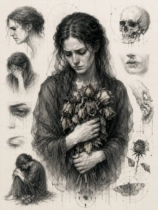 Grief Expression Sketch Poster Makers