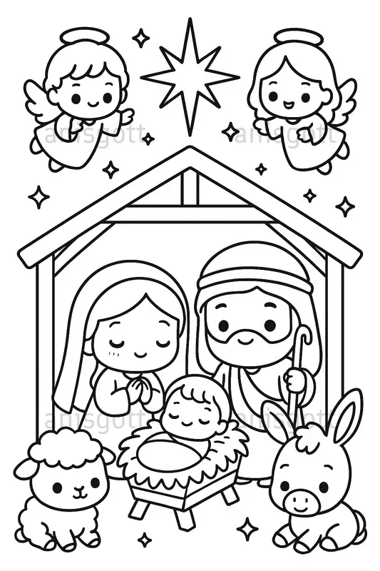 Cute Christmas Nativity Coloring Pages