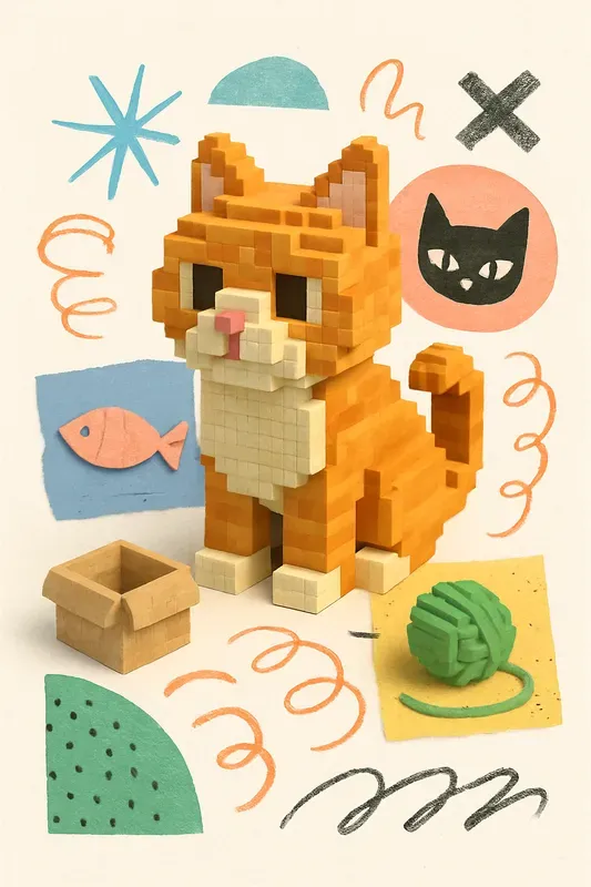 Cute Pastel Voxel Collage Posters