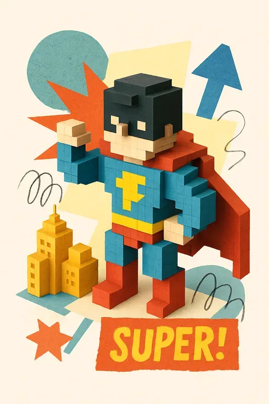 Cute Pastel Voxel Collage Posters