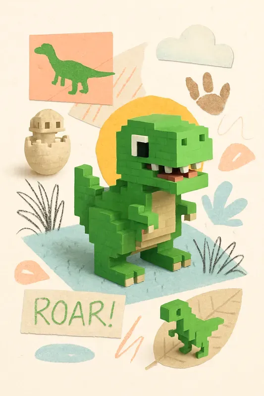 Cute Pastel Voxel Collage Posters
