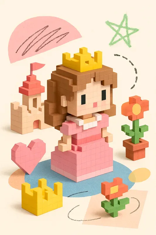 Cute Pastel Voxel Collage Posters