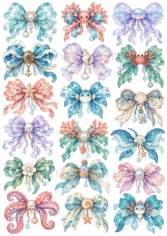 Cute Hand Painted Bow Clipart Collections