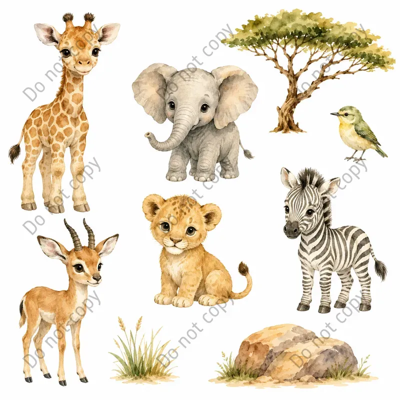 Watercolor Safari Animal Cliparts