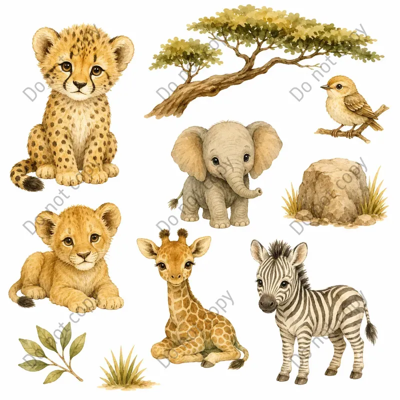 Watercolor Safari Animal Cliparts