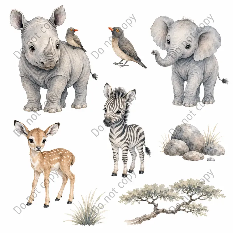 Watercolor Safari Animal Cliparts