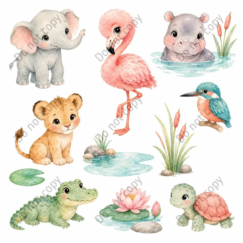 Watercolor Safari Animal Cliparts