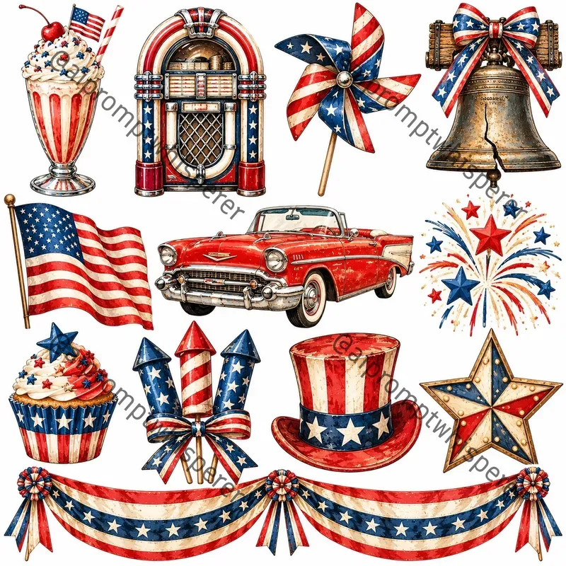 Patriotic Red White Blue Clipart 4 Etsy