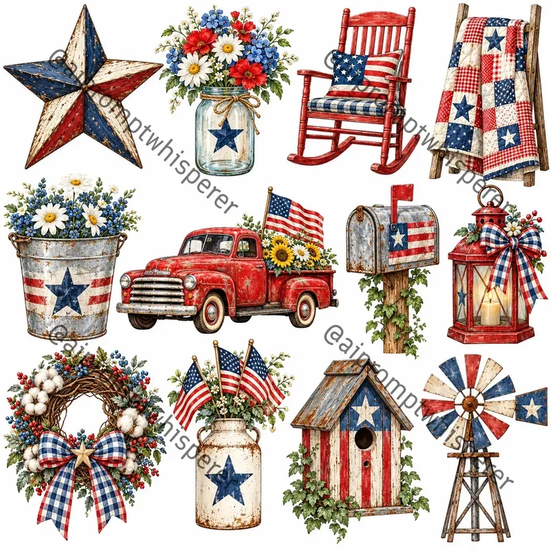 Patriotic Red White Blue Clipart 4 Etsy