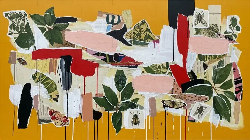 Mixed Media Collages On Yellow