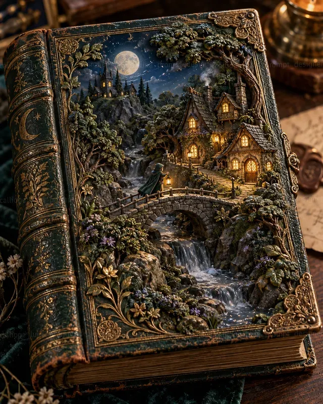 Raised Scenes On Antique Book Covers