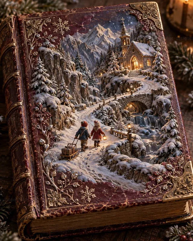 Raised Scenes On Antique Book Covers