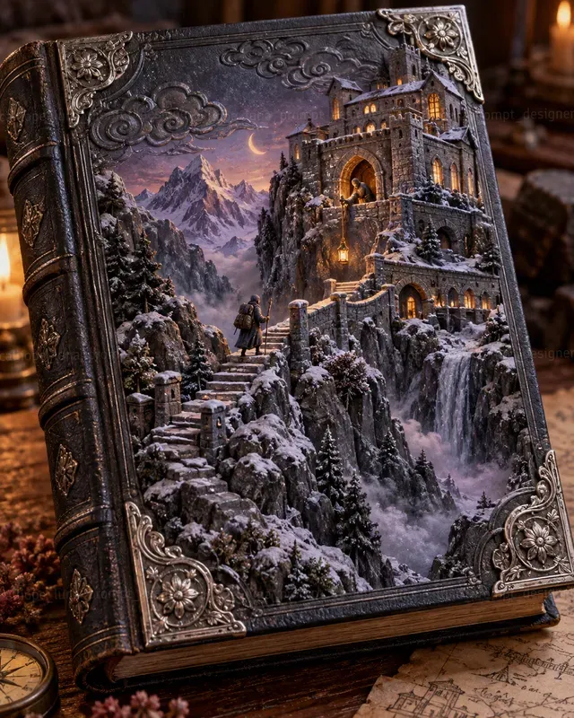 Raised Scenes On Antique Book Covers