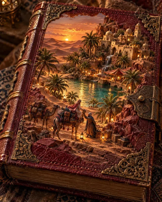 Raised Scenes On Antique Book Covers