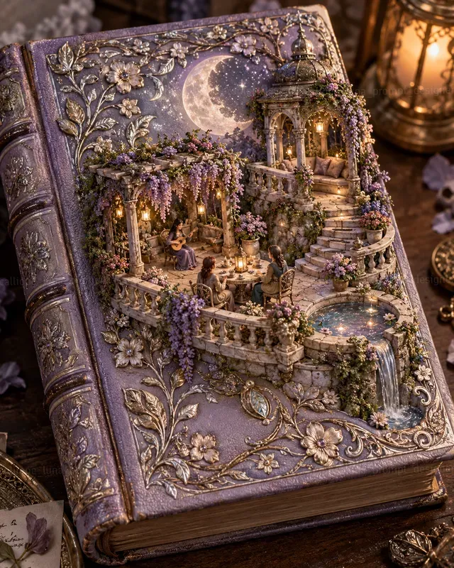 Raised Scenes On Antique Book Covers
