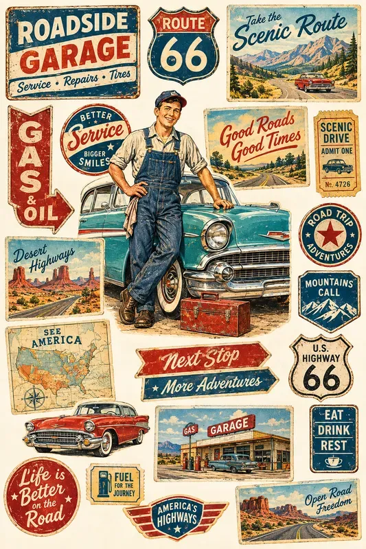 Vintage Americana Road Trip Collages